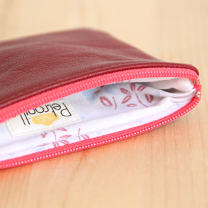 SOLDES Porte-monnaie XL femme en cuir recyclé rouge - zip rose pastèque