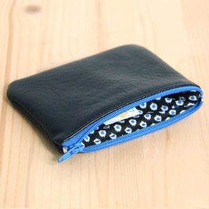 Porte-cartes homme en cuir recyclé noir - zip bleu vif