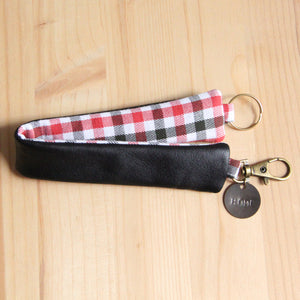 Porte-clés homme en cuir noir recyclé - Carreaux rouges