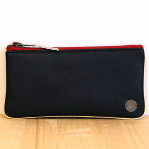 Pochette smartphone en cuir noir recyclé - zip rouge