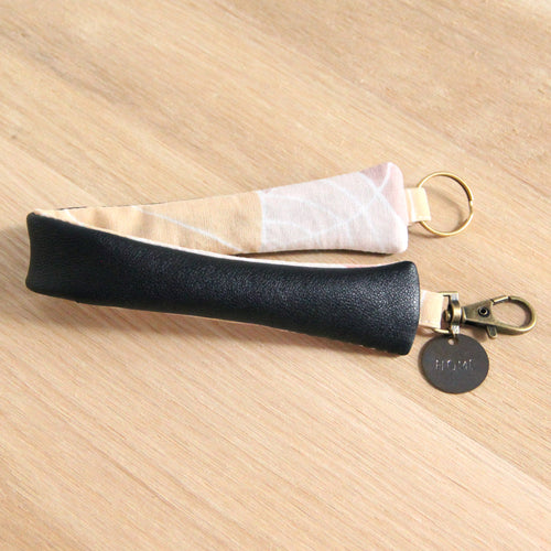 Porte-clés femme en cuir recyclé noir - tissu sunset